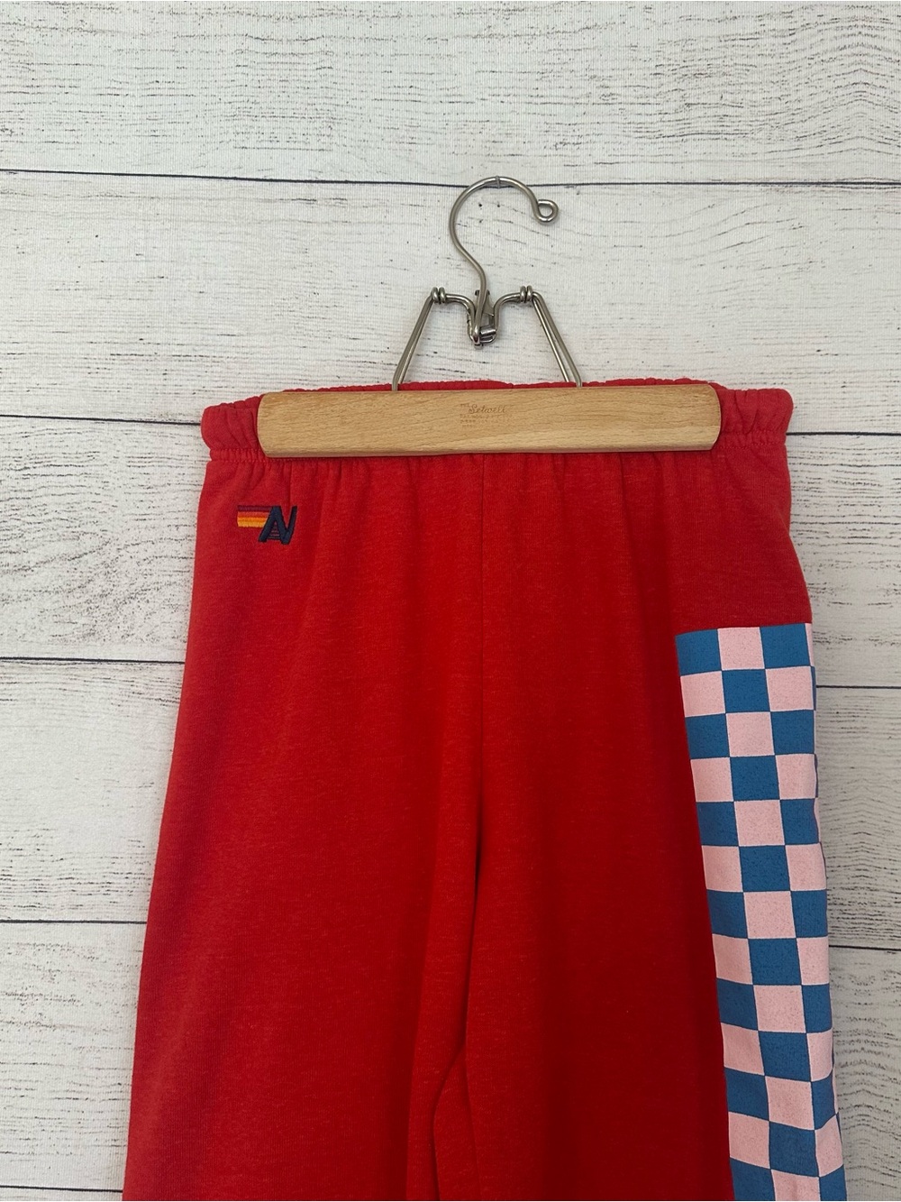 Aviator Nation Check Leg Sweatpants in Red. - Picture 4 of 8
